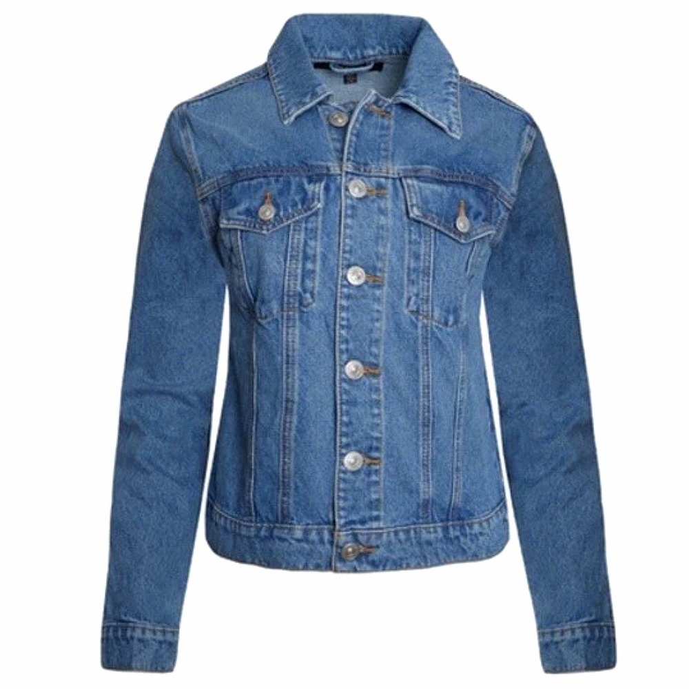 Hudson Trucker Jean Jacket Blue Denim Womens L XL Medium Wash New $215 Classic‎
